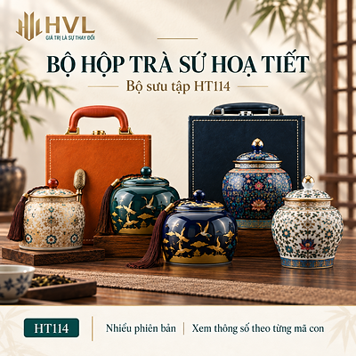 Bộ Hộp Trà Vali Kèm 3 Hũ Gốm Sứ