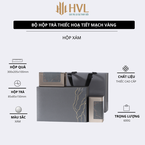 Bộ hộp trà thiếc hoạ tiết Mạch Vàng