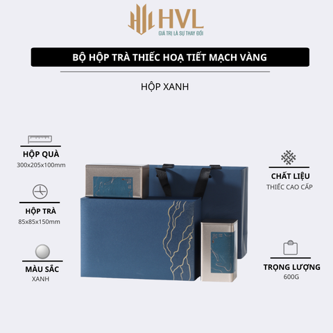 Bộ hộp trà thiếc hoạ tiết Mạch Vàng