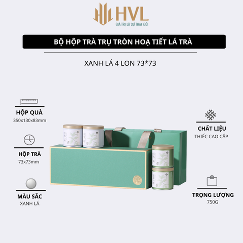 Bộ hộp trà trụ tròn hoạ tiết Lá Trà