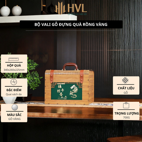 Bộ vali gỗ đựng quà Rồng Vàng