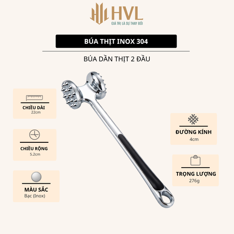 Búa Dần Thịt 2 Đầu Inox 304 Làm Mềm Thịt