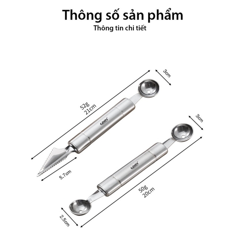 Dụng cụ khắc tỉa nạo tạo hình hoa quả, 2 đầu tao hình chuyên nghiệp, chất liệu inox 304 cao cấp - Bartender Wit
