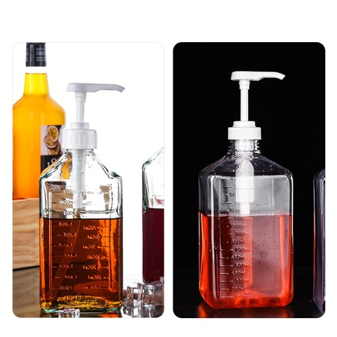 Bình bơm đường/siro thủy tinh có pump 1100ml cao cấp, loại tốt - HVL TEA