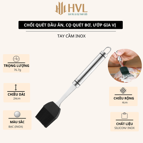 Chổi quét dầu ăn, cọ quét bơ, ướp gia vị silicon tay cầm inox
