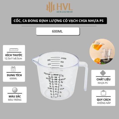Cốc, ca đong định lượng có vạch chia nhựa PS trong suốt - HVL TEA