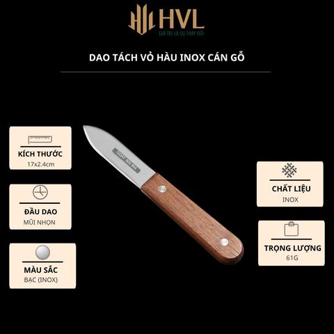 Dao tách vỏ hàu inox cán gỗ