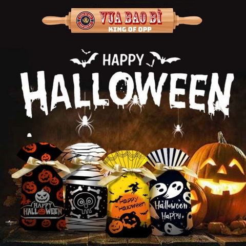 Túi đựng bánh/kẹo, túi đựng quà chủ đề Halloween kích thước 15 * 23, dây nơ buộc - VUA BAO BÌ