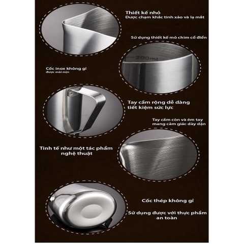 Ca đánh sữa inox (có vạch chia) 350ml - 550ml - 900ml, Inox cấp thực phẩm - HVL TEA