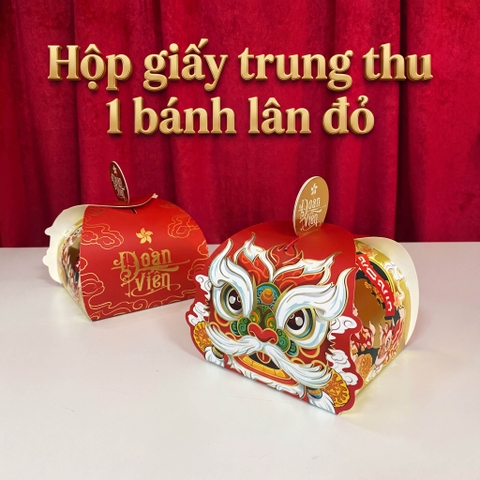 Hộp Giấy Trung Thu 1 Bánh Lân Đỏ - Thiết Kế 3D Sáng Tạo