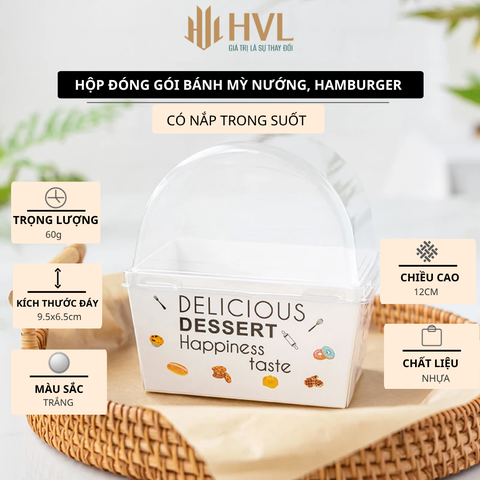 Hộp đóng gói bánh mỳ nướng, hamburger có nắp trong suốt