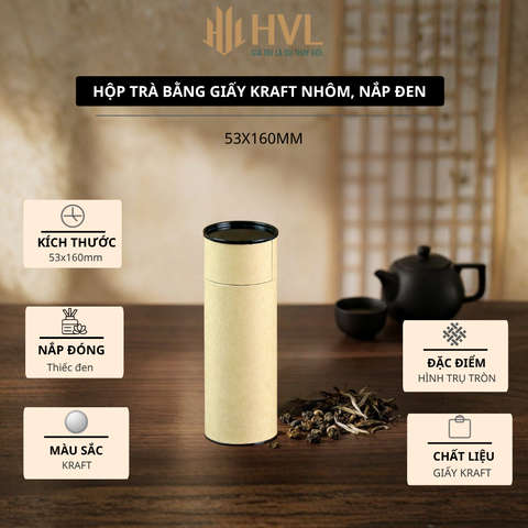 Hộp đựng trà, các loại hạt, đồ khô bằng giấy kraft nắp đen - HVL TEA