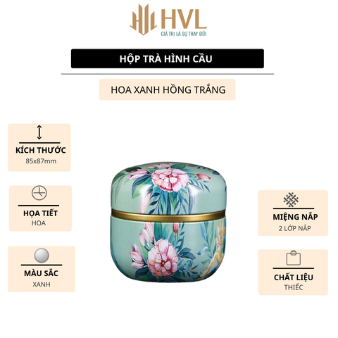 Hộp thiếc đựng trà, quà bánh kẹo, hình cầu, phong cách nhật bản họa tiết đa sắc - HVL TEA