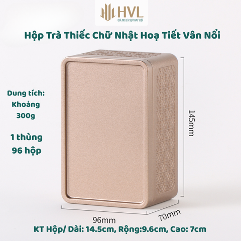 Hộp Trà Thiếc Chữ Nhật Hoạ Tiết Vân Nổi 145 × 96 × 70 mm
