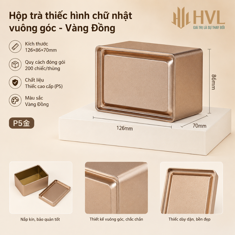 Hộp Trà Thiếc Hình Chữ Nhật Vuông Góc HVL HT92 Đựng Trà, Mứt, Đồ khô,...