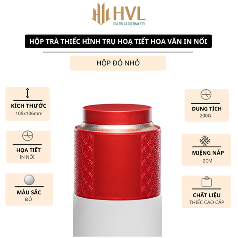 Hộp Trà Thiếc Hình Trụ HT66 - Họa Tiết Hoa Văn In Nổi Sang Trọng
