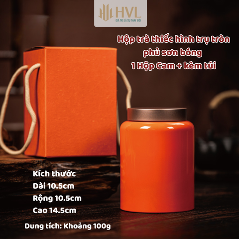 Hộp trà thiếc hình trụ tròn phủ sơn bóng