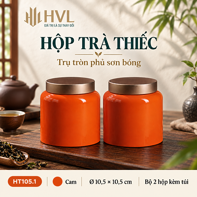 Hộp trà thiếc trụ tròn sơn bóng Thủy Mặc