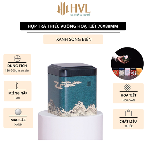Hộp đựng trà thiếc vuông hoạ tiết 70x88 mm - HVL TEA
