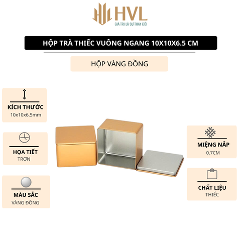 Hộp trà thiếc vuông ngang 10x10x6.5 cm