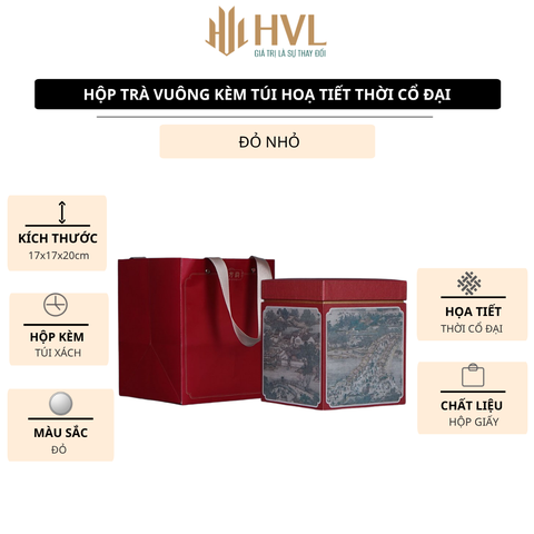 Hộp đựng trà giấy vuông kèm túi hoạ tiết thời cổ đại - HVL TEA