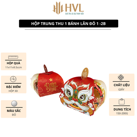 Hộp Giấy Trung Thu 1 Bánh Lân Đỏ - Thiết Kế 3D Sáng Tạo