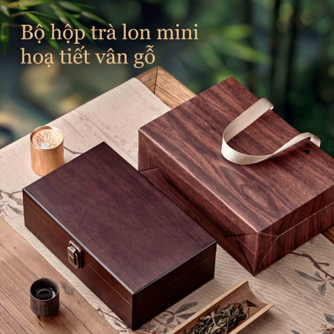 Bộ Hộp Trà Lon Mini HT100 Họa Tiết Vân Gỗ - HVL