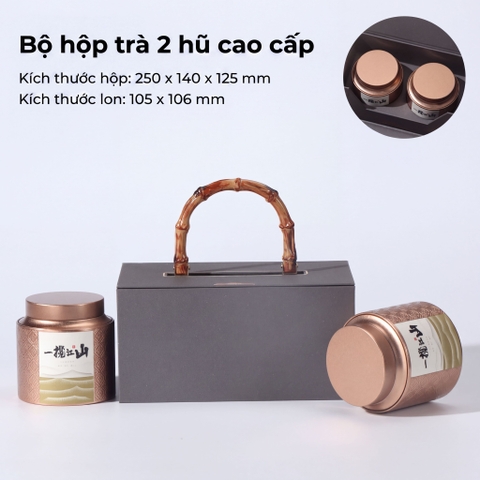 Bộ Hộp Trà Quà Tặng HT59 Tay Cầm Gỗ Sang Trọng | Bao Bì HVL