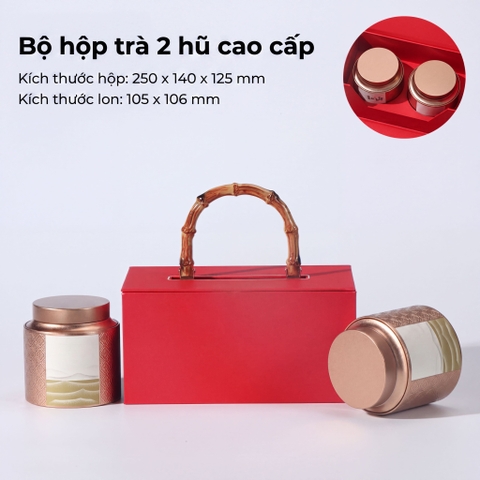 Bộ Hộp Trà Quà Tặng HT59 Tay Cầm Gỗ Sang Trọng | Bao Bì HVL