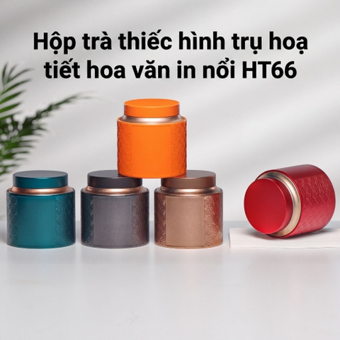 Hộp Trà Thiếc Hình Trụ HT66 - Họa Tiết Hoa Văn In Nổi Sang Trọng