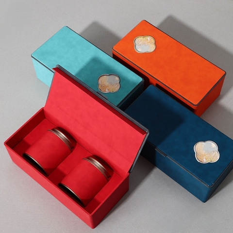 Bộ Hộp Trà Giấy Giả Da HT74 Cao Cấp | Quà Tặng Doanh Nghiệp Sang Trọng