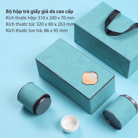 Bộ Hộp Trà Giấy Giả Da HT74 Cao Cấp | Quà Tặng Doanh Nghiệp Sang Trọng