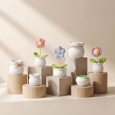 Chậu Hoa Nhựa Giả Gốm Mini – Bình Hoa Decor Siêu Bền Không Lo Rơi Vỡ