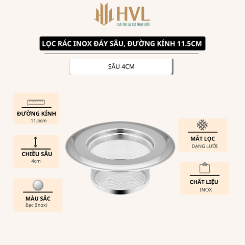 Lọc rác inox đáy sâu, đường kính 11.5 cm