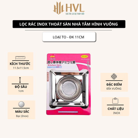 Lọc rác inox thoát sàn nhà tắm hình vuông loại to - đk 11 cm