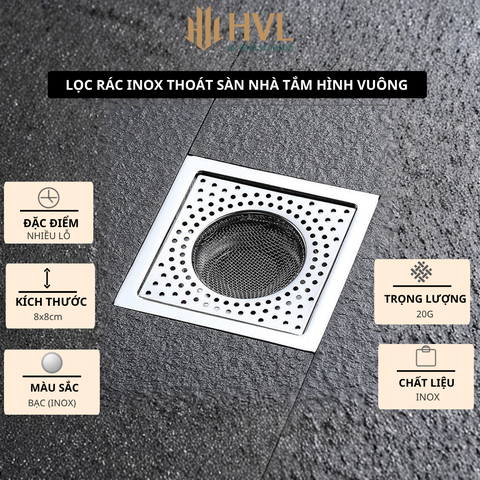 Lọc rác inox thoát sàn nhà tắm hình vuông