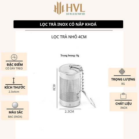Dụng Cụ Lọc Trà Bằng Inox 304 Có Nắp, Lưới Lọc Trà Hình Trụ Cao Cấp Không Rỉ - HVL
