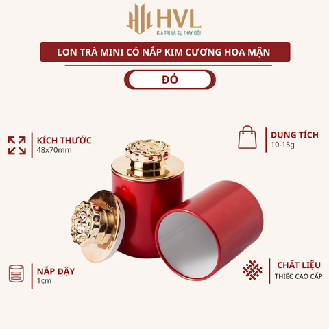 Lon trà thiếc nhỏ có nắp kim cương hoa mận kích thước 48x70 mm - HVL TEA