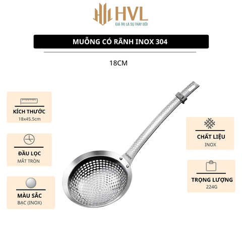 Muỗng có rãnh, thìa hớt bọt, thức ăn bằng thép không gỉ 304