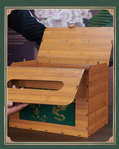Bộ Vali Gỗ Đựng Quà Rồng Vàng Cao Cấp - Hộp Quà Tết Sang Trọng, Phong Cách Hoàng Gia