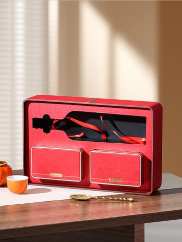 Bộ hộp trà thiếc rượu vang đỏ kèm túi quà sang trọng HVL