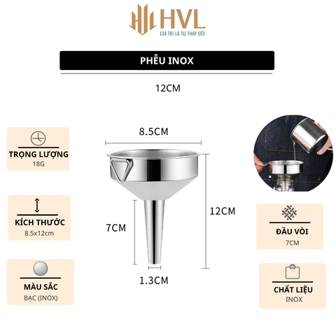 Phễu rót chiết chất rượu/ Dầu/ Mật Ong/ chất lỏng, chất liệu Inox 304 cao cấp - HVL TEA