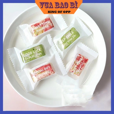 Túi đựng bánh kẹo 4in1 viền trắng chữ tiếng anh hàn nhiệt