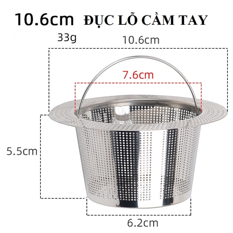 Lọc rác bồn rửa bát, rửa chén inox, bộ lọc chậu rửa chống tắc, có quai inox - HVL TEA
