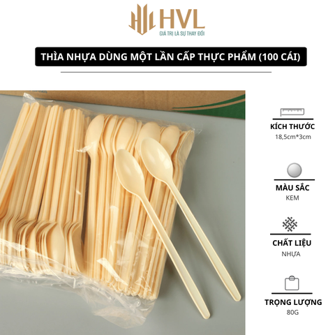 Thìa nhựa dùng một lần cấp thực phẩm (100 cái)