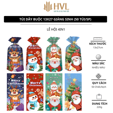 Túi dây buộc 13x27 Giáng Sinh (50 túi/sp)