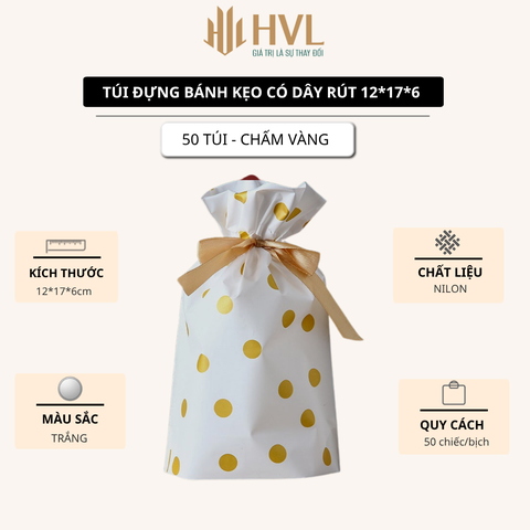 Túi đựng bánh kẹo thủ công có dây rút 12x7x6, 50túi/sp