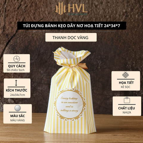 Túi đựng bánh kẹo dây nơ hoạ tiết 24x34x7