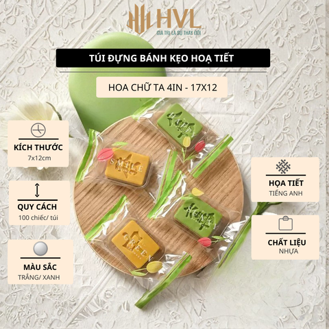 Túi đựng bánh kẹo hoạ tiết Hoa Chữ TA 4in1 - 7x12