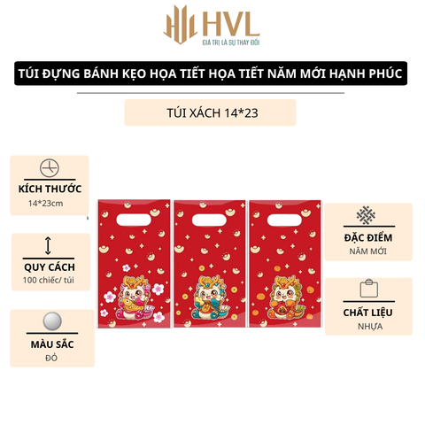 Túi đựng bánh kẹo họa tiết họa tiết năm mới hạnh phúc